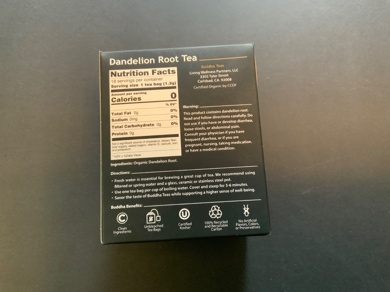 Buddha Teas ~ Dandelion Root Tea – 18 Count – USDA Organic – New In Box – Sealed