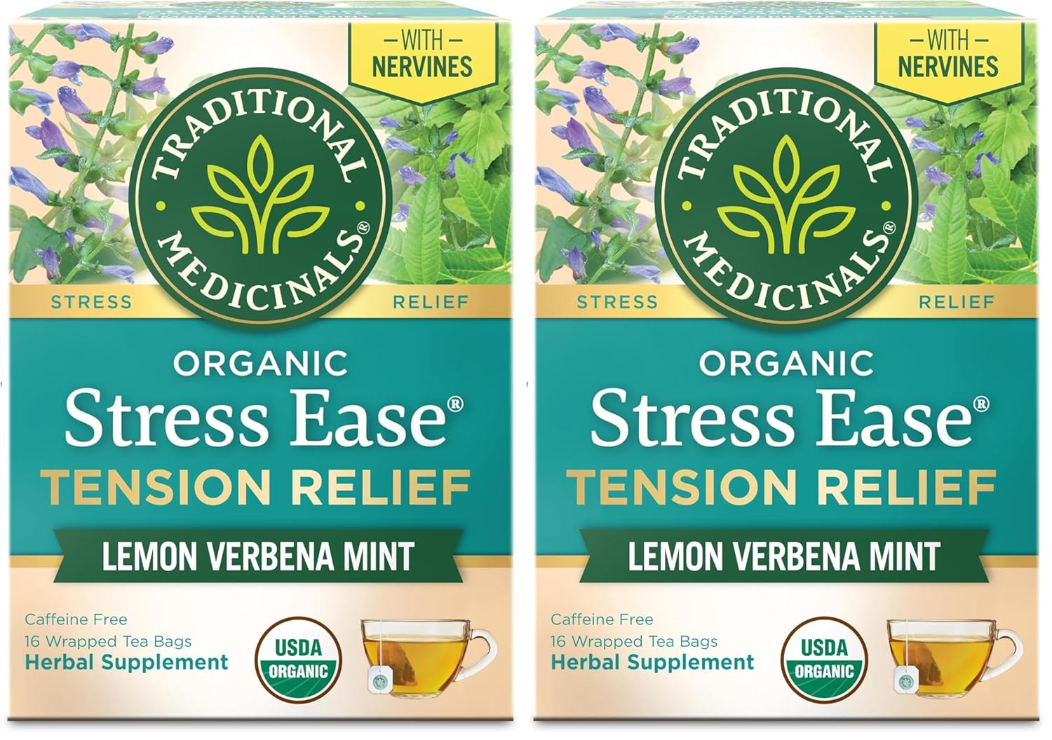 Organic, Stress Ease Tension Relief, Lemon Verbena Mint Tea – Supports Stress Re