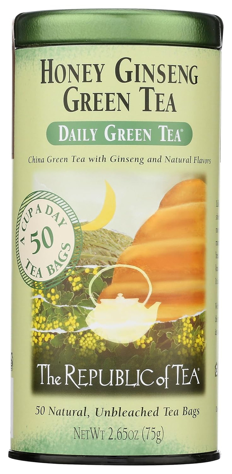 – Honey Ginseng Green Tea, 50 Tea Bags, Tin | Flavored Gourmet Tea | Caffeinated