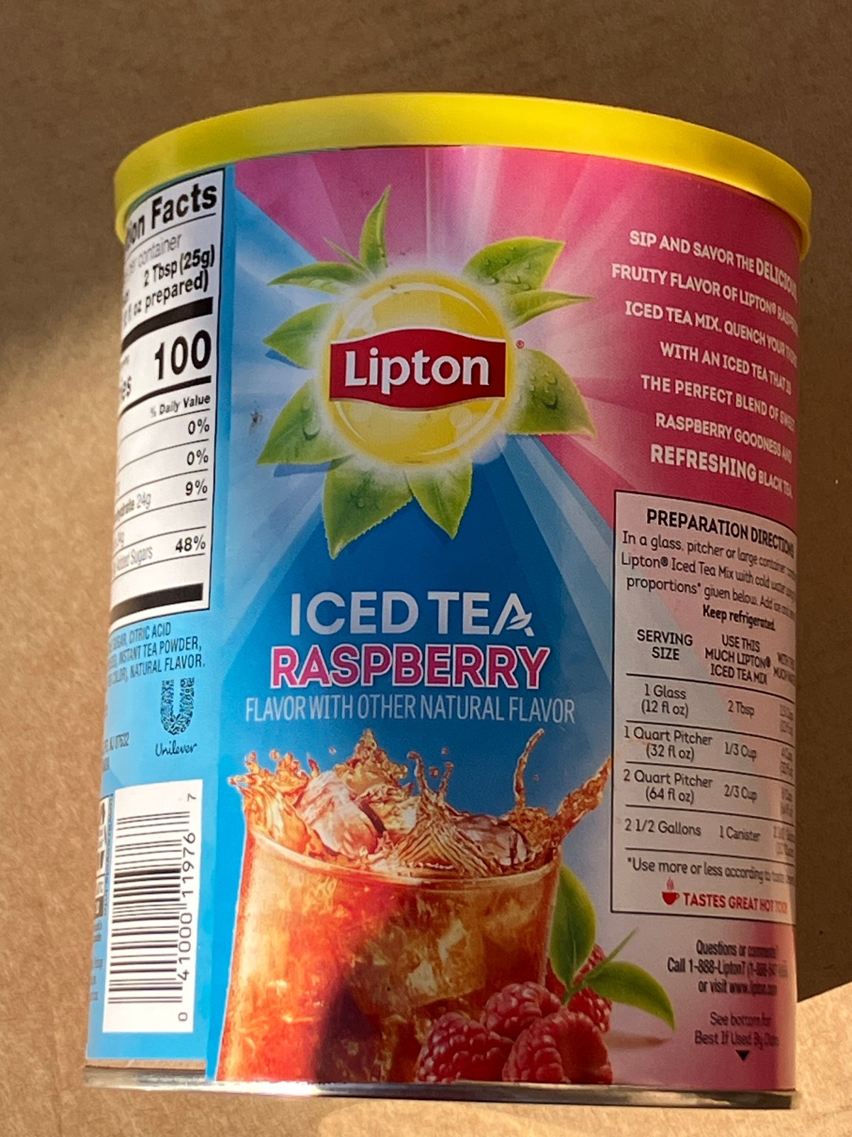 Lipton Iced Tea Raspberry Iced Tea Mix, Makes 10 Quarts NEW BB 02/28/26