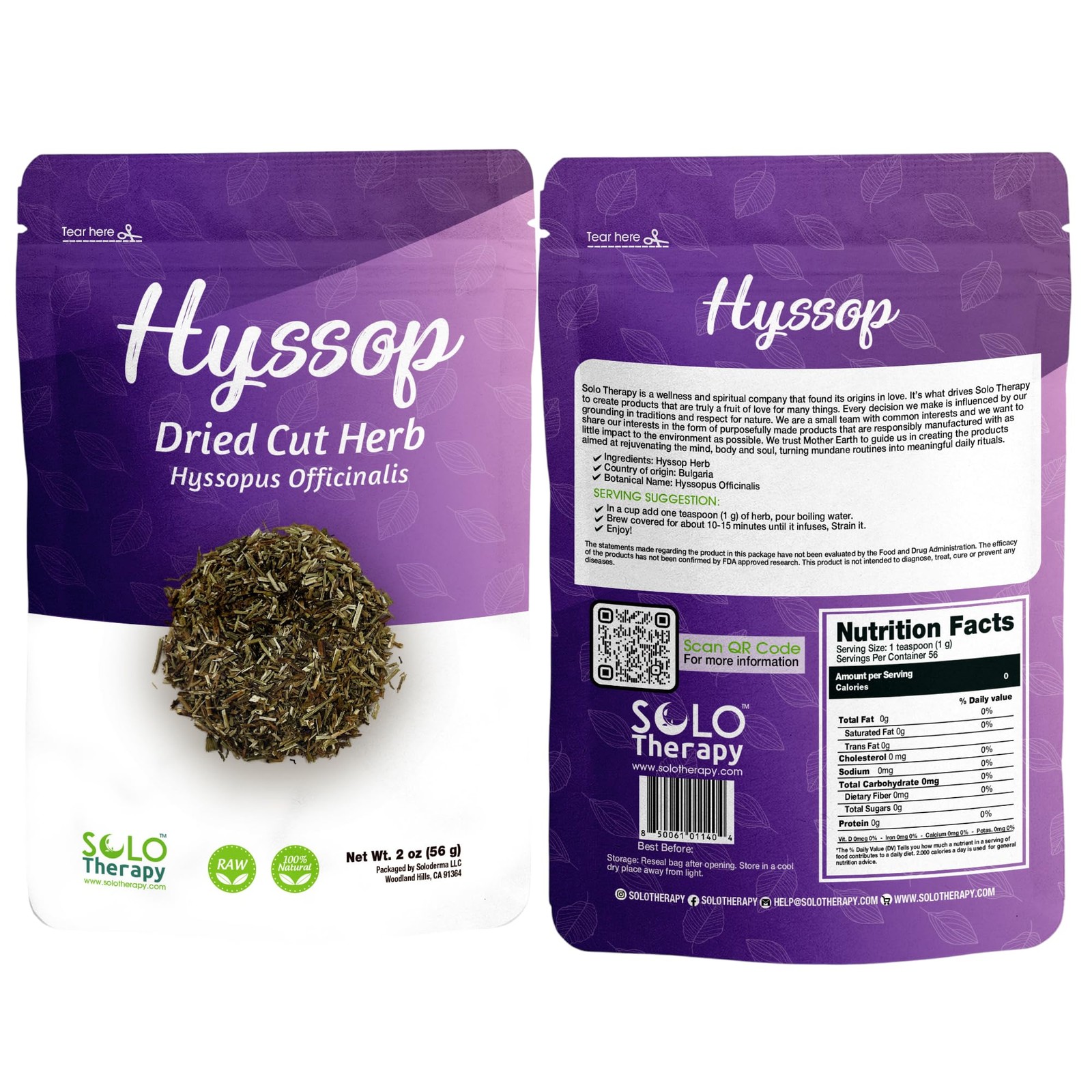 Hyssop Herb, 2 oz (56 g), Tea – Hyssopus Officinalis, Resealable Brown