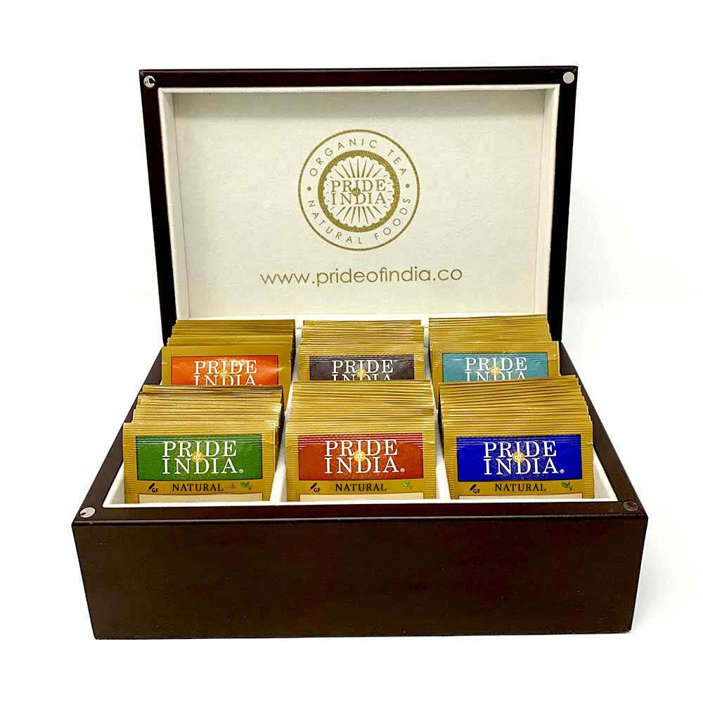 Natural Indian Tea Assortment Chest, 6 Types – 72 Tea Bags