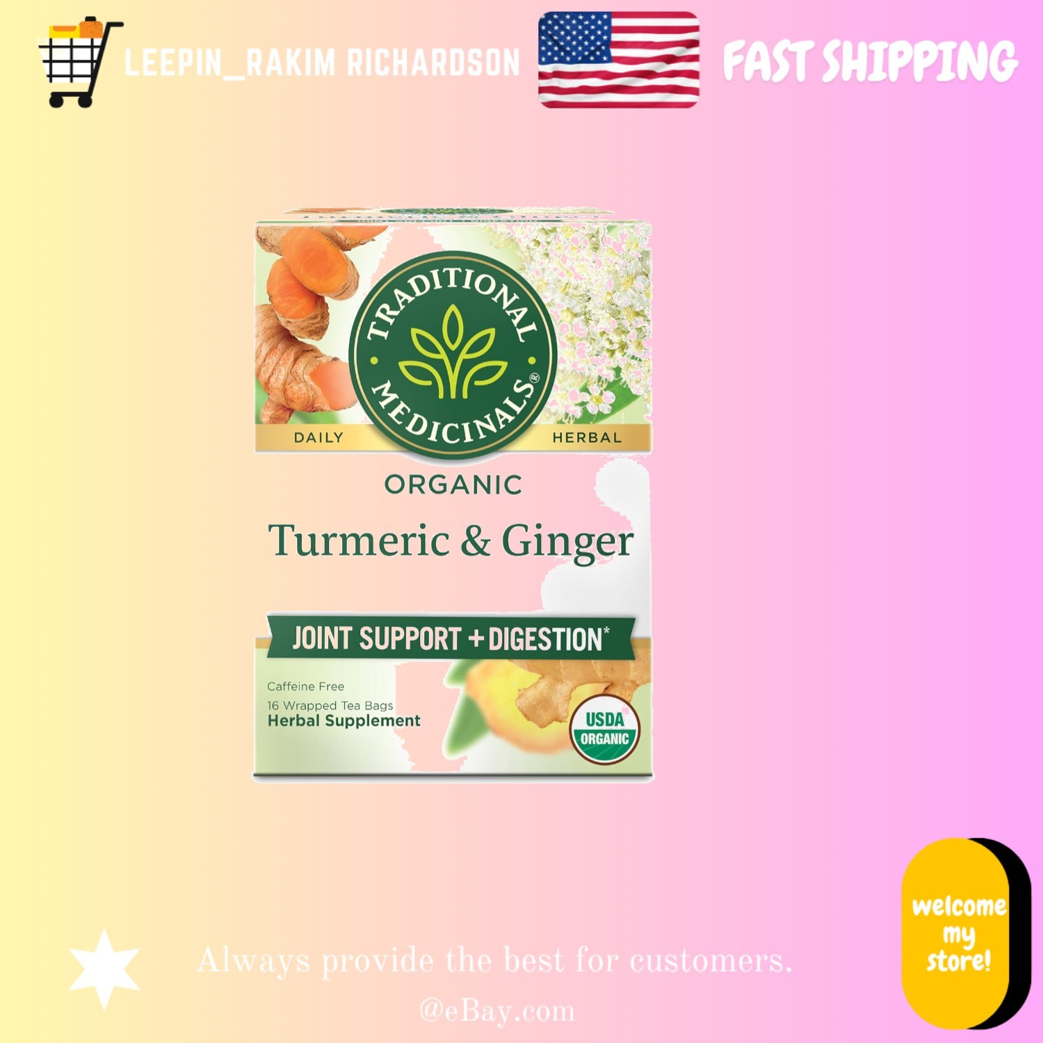 Kosher Caffeine-Free Turmeric Tea with Ginger – 16 Herbal Bags for Wellness