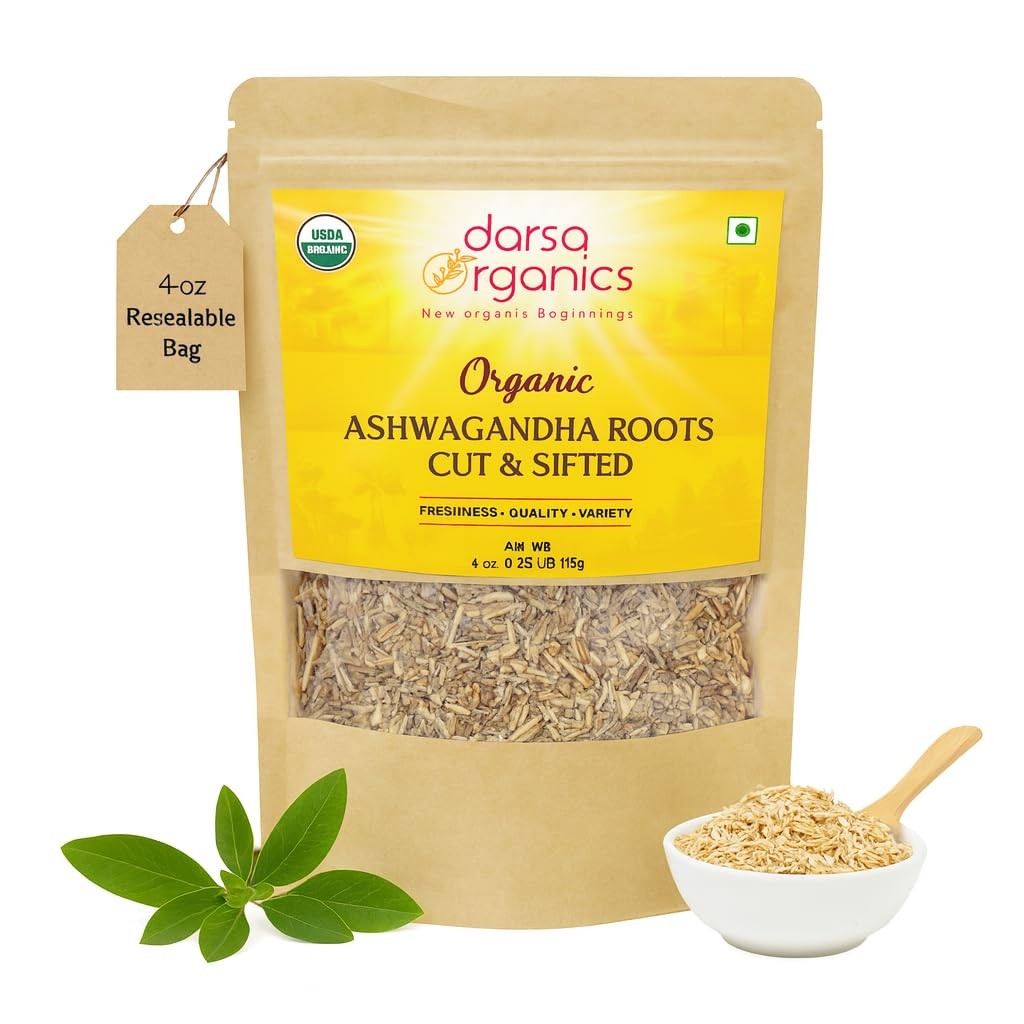 Darsa Organics Ashwagandha Root Cut & Sifted 4 oz – USDA Organic Ashwagandha…