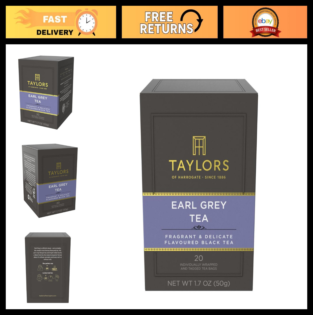 Earl Grey Black Tea Bags – Individually Wrapped, 120 Count, Fragrant & Caffeinat