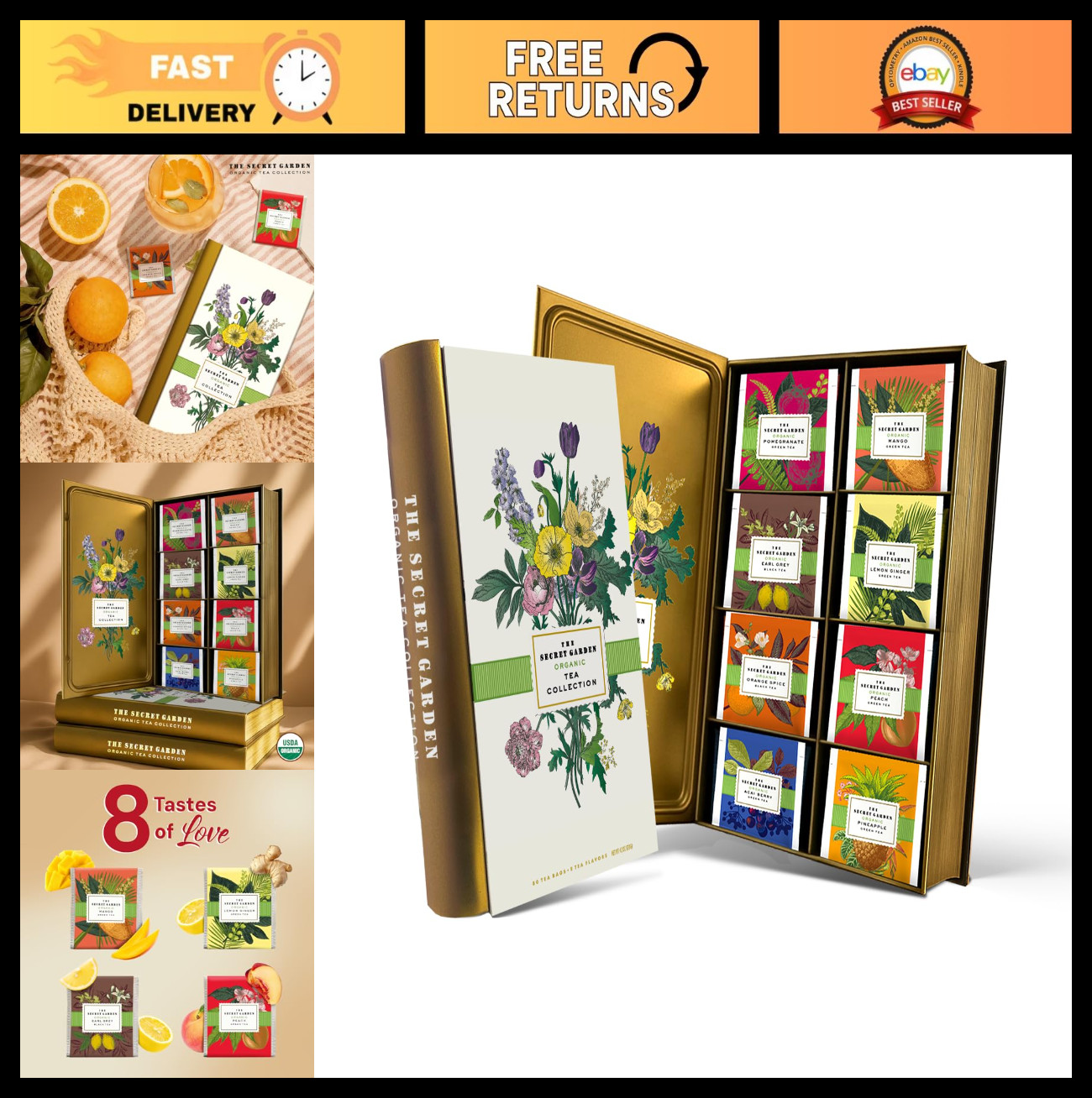 Gourmet Organic Tea Gift Set – 80 Assorted Bags, 8 Flavors, Green & Black Sample