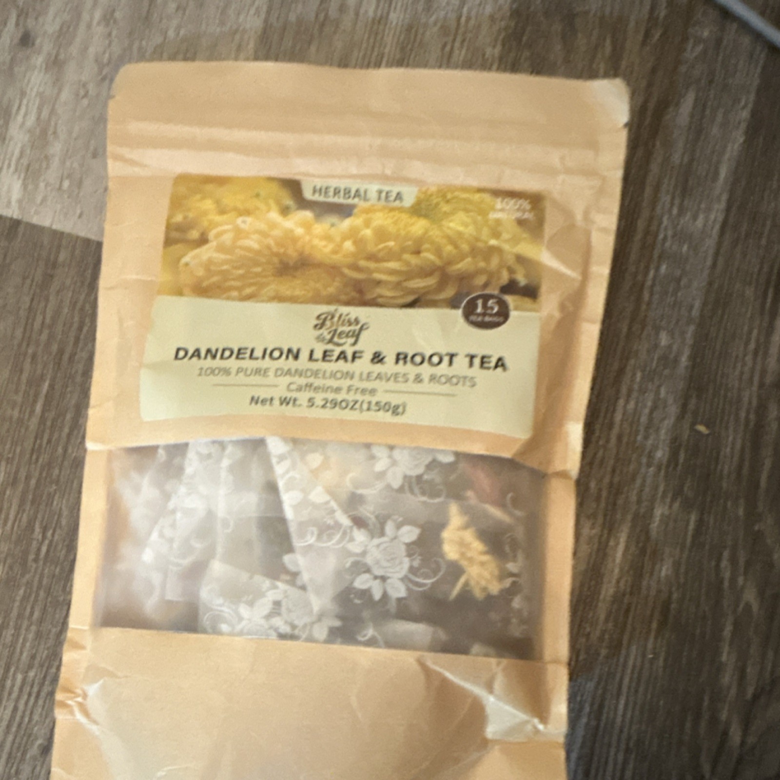 Bliss Leaf Dandelion Leaf & Root Herbal Tea Caffeine Free 15 Bags 5.29oz Pantry