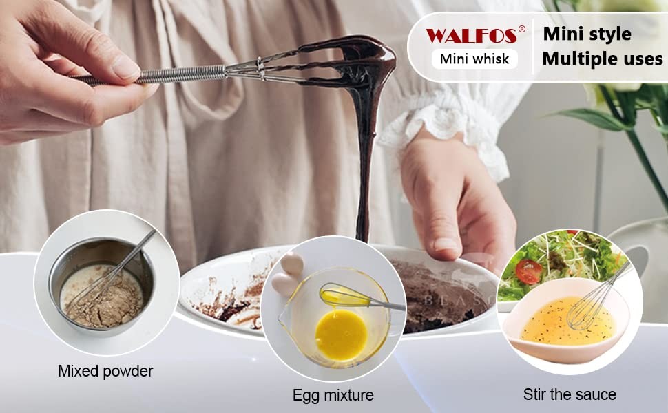 Walfos Mini Whisks Stainless Steel, Small Whisk 2 5+7 in Silver, Silver-Mini