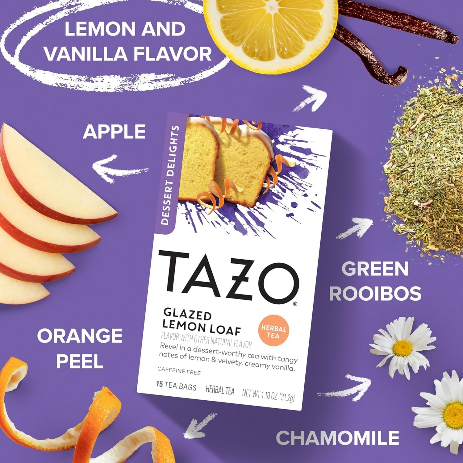 Glazed Lemon Loaf Herbal Tea Bags, Dessert Delights Collection, Caffeine-Free…