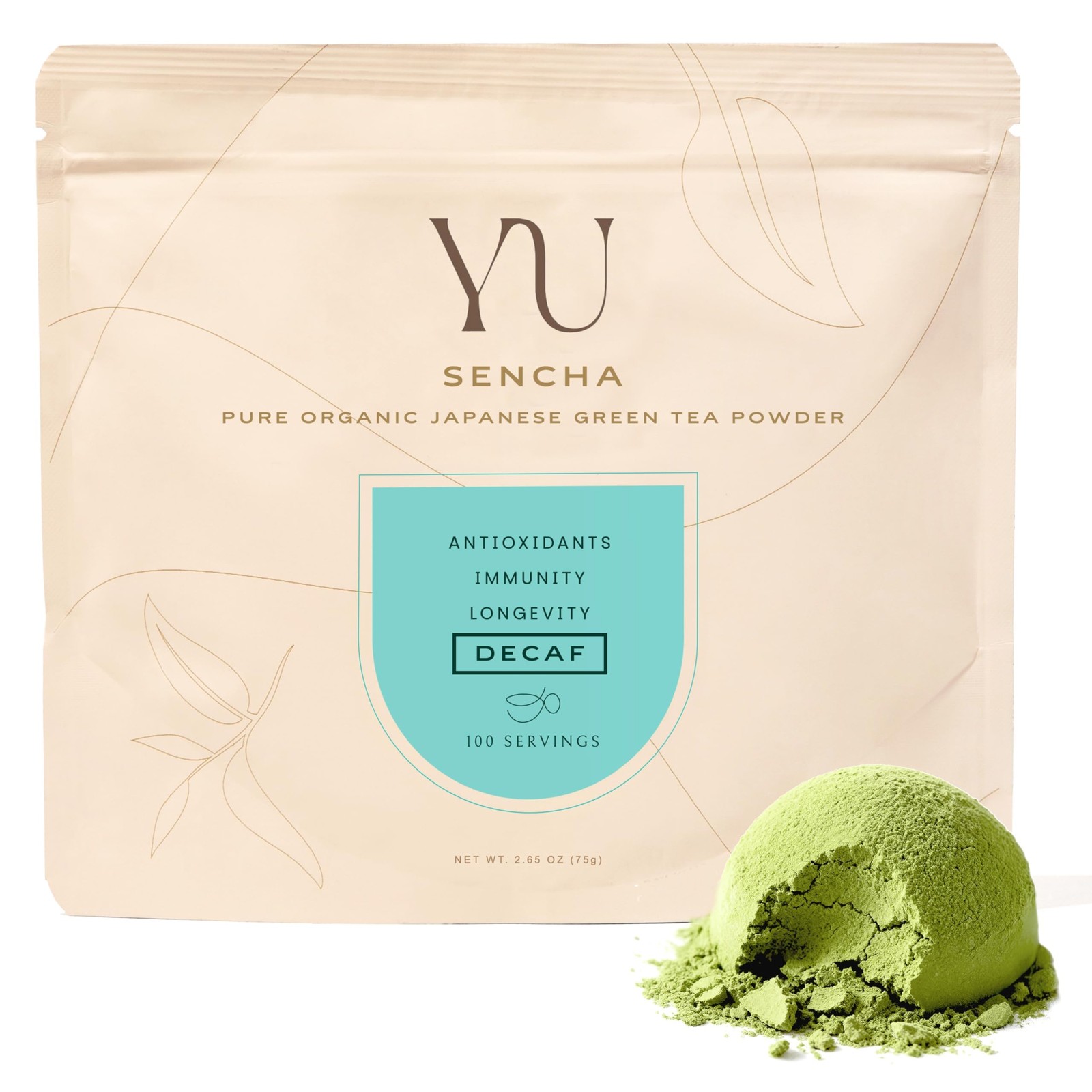 Yu Tea Decaf Organic Sencha Green Powder, 100 1 Pouch (100 Servings)