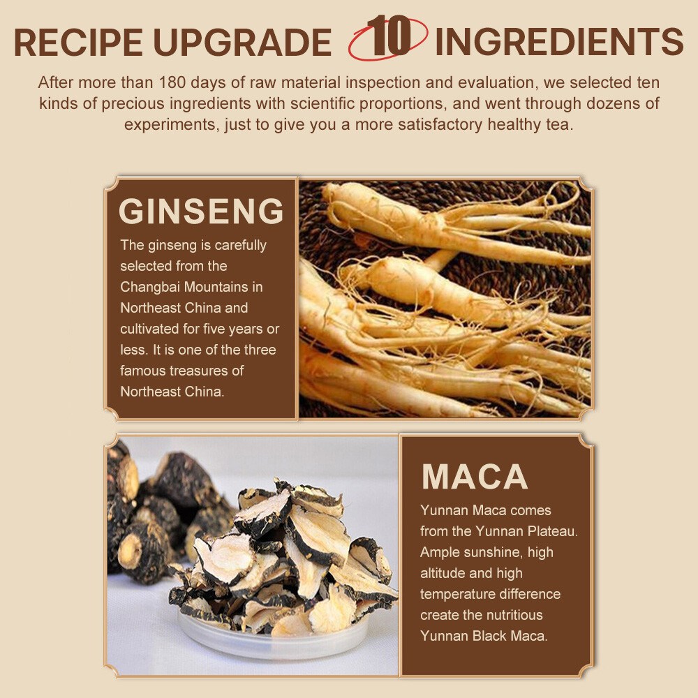 Ginseng Ten Treasures Tea Maca Mulberry Kidney Detox Liver Tea for Men Women