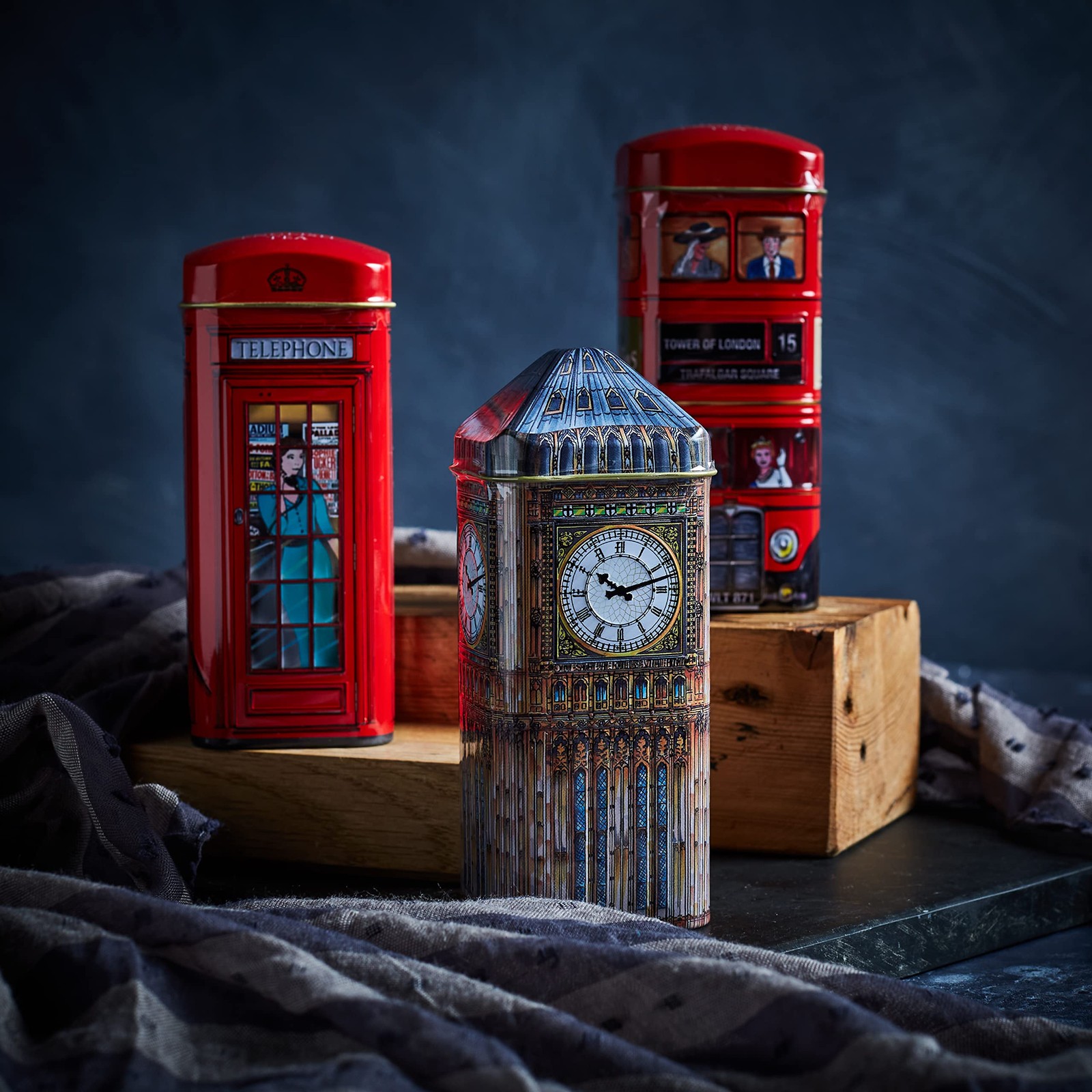 British Heritage 3x Tea Tins with 42 English Teabags (Big Ben, Red London Bus…