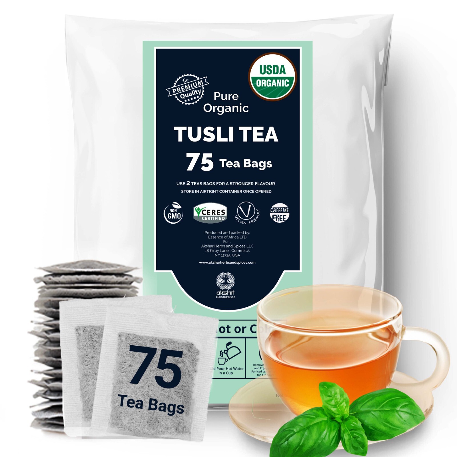 Pure Holy Basil Tea, 75 Tea Bags, 100% Pure Tulsi Tea, Herbal Tea, Caffeine Free