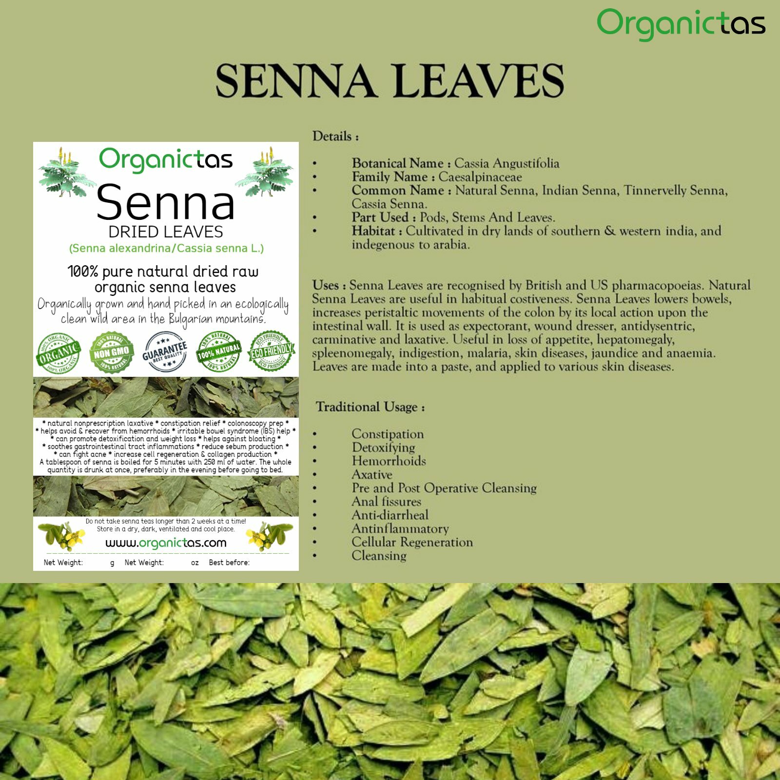Organic SENNA LEAVES Herbal Tea Constipation Detox Weight Loss Premium Quality
