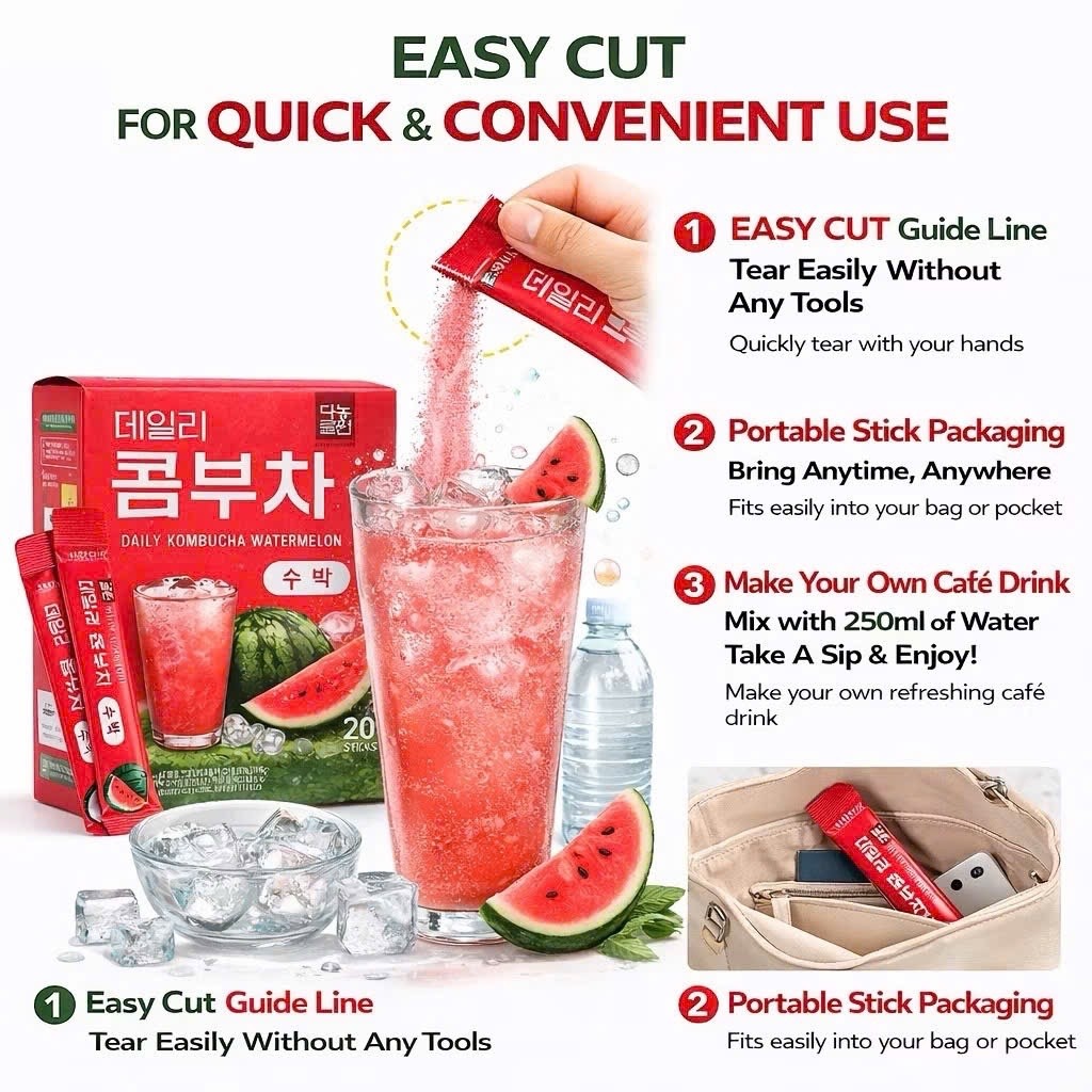 Daily Kombucha Tea Powder Watermelon Flavor 20 Sticks