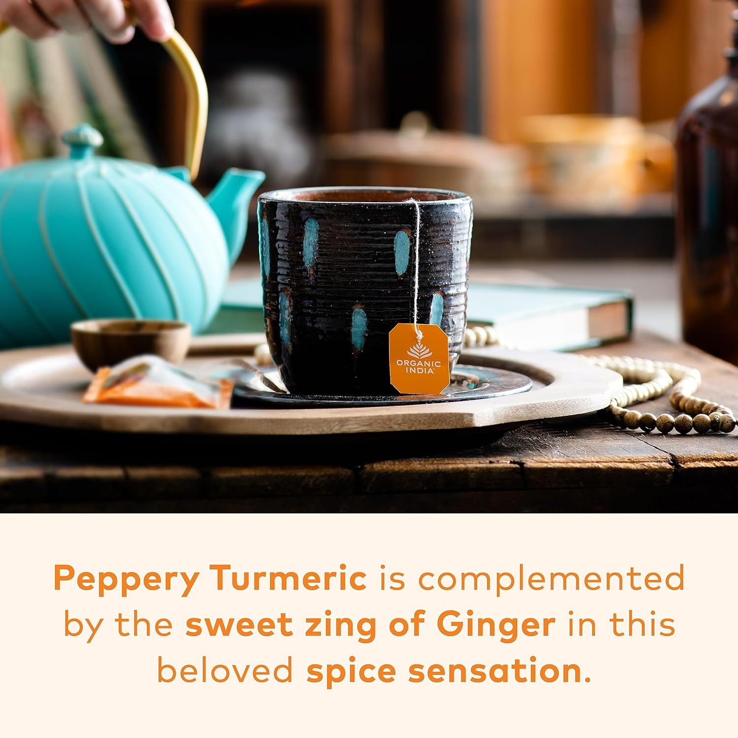 Organic India Tulsi Turmeric Ginger Herbal Tea – Stress Relieving & Harmonizing,
