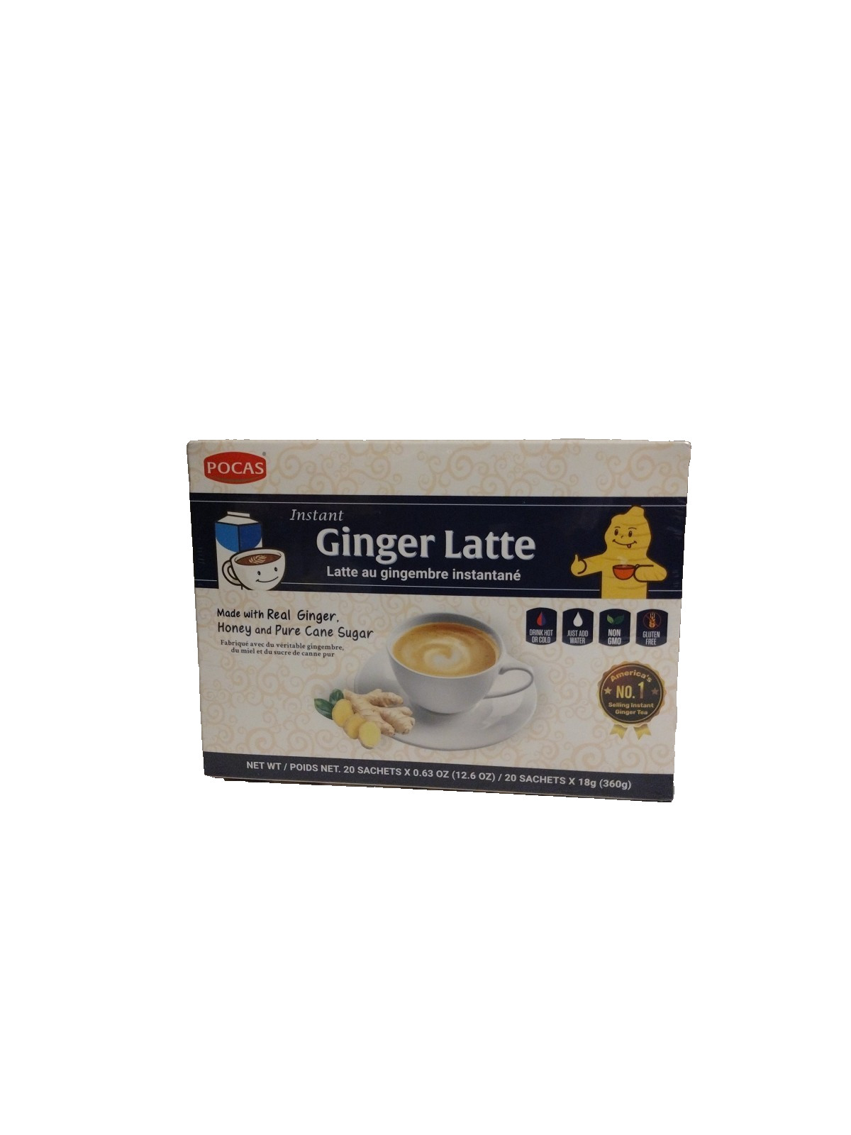 Pocas Honey Ginger Latte Instant Honey Ginger Tea 20 Bags with Real Ginger