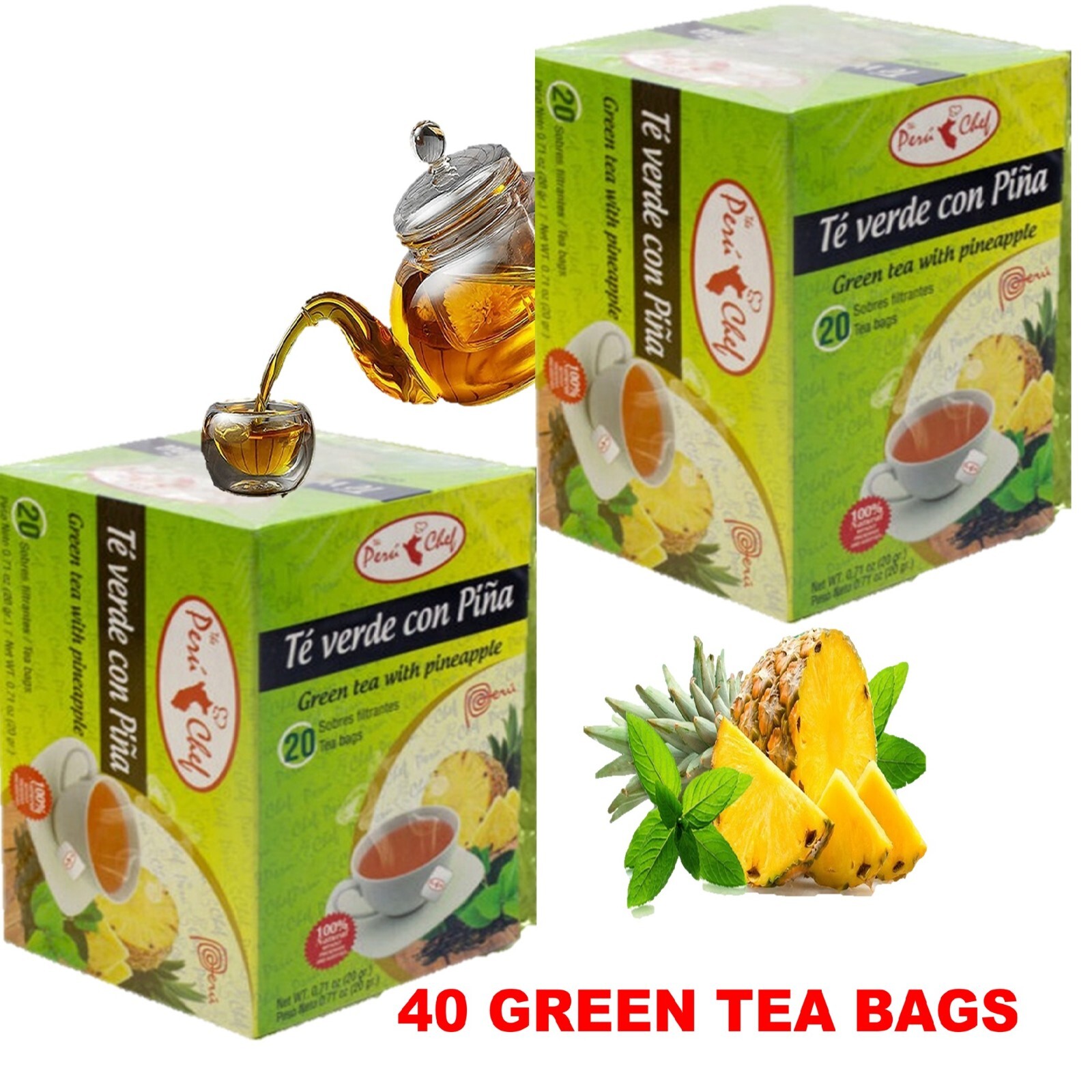 Pineapple flavor tea& Green Tea Hindu 40 bags Keto Weight Loss Support, Fat burn