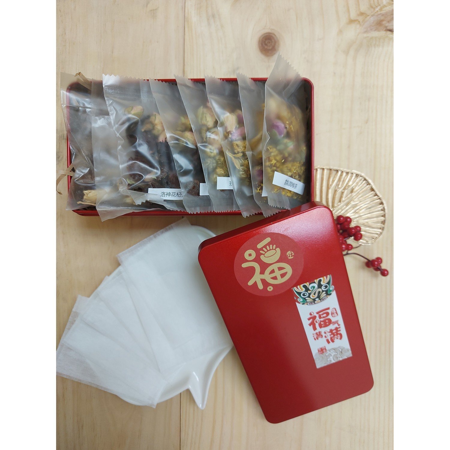 Gift Set for Assortment of Chinese Tea Mix with Traditional CNY Packaging