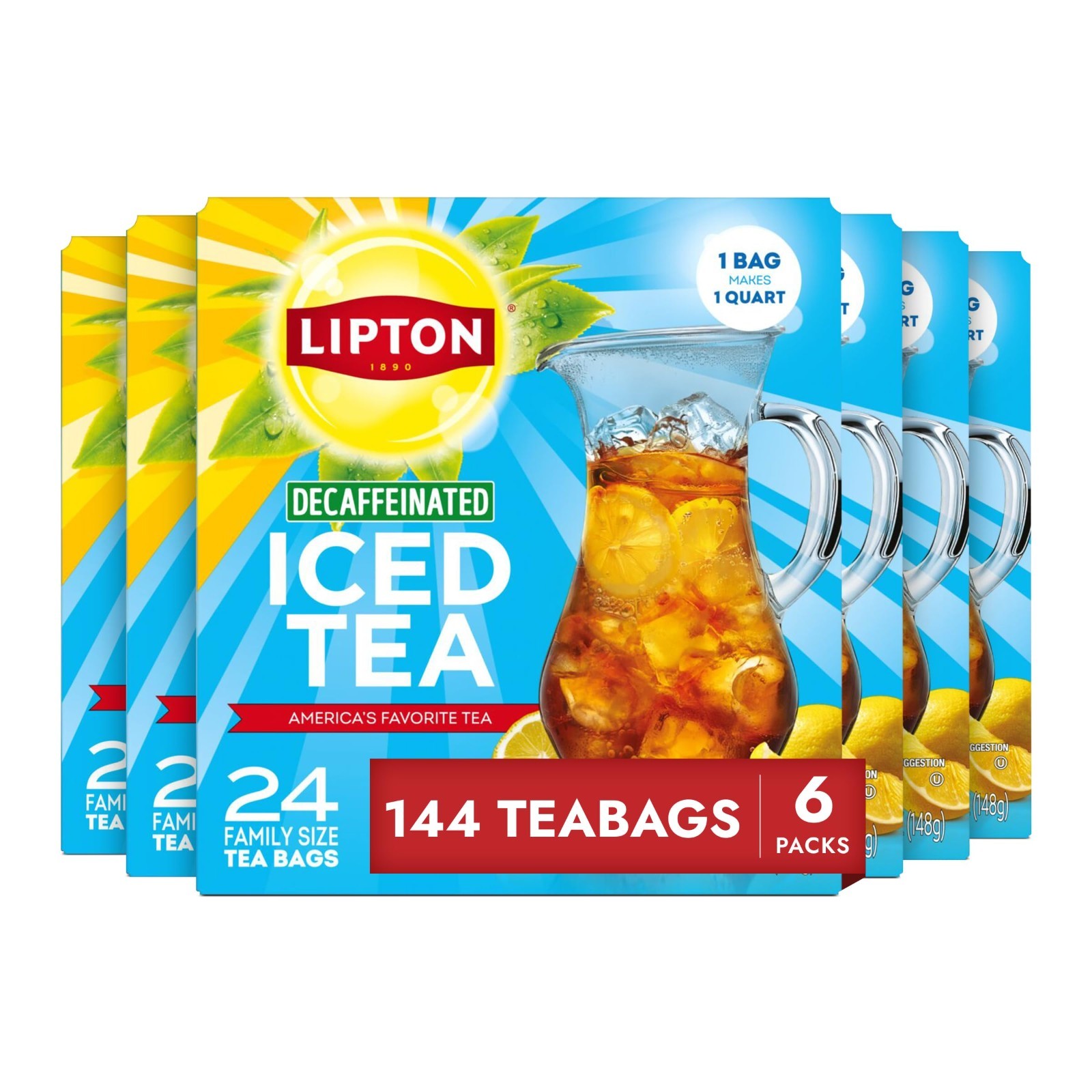Decaf Black Iced Tea Bags Family Size 6-Pack, 144 Total, Zero Calories, Premium