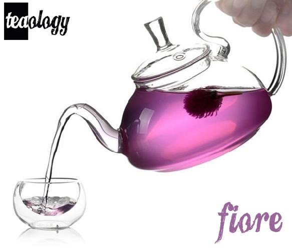 NEW! TEAOLOGY FIORE BOROSILICATE GLASS TEAPOT KETTLE AND 6 CUP SET