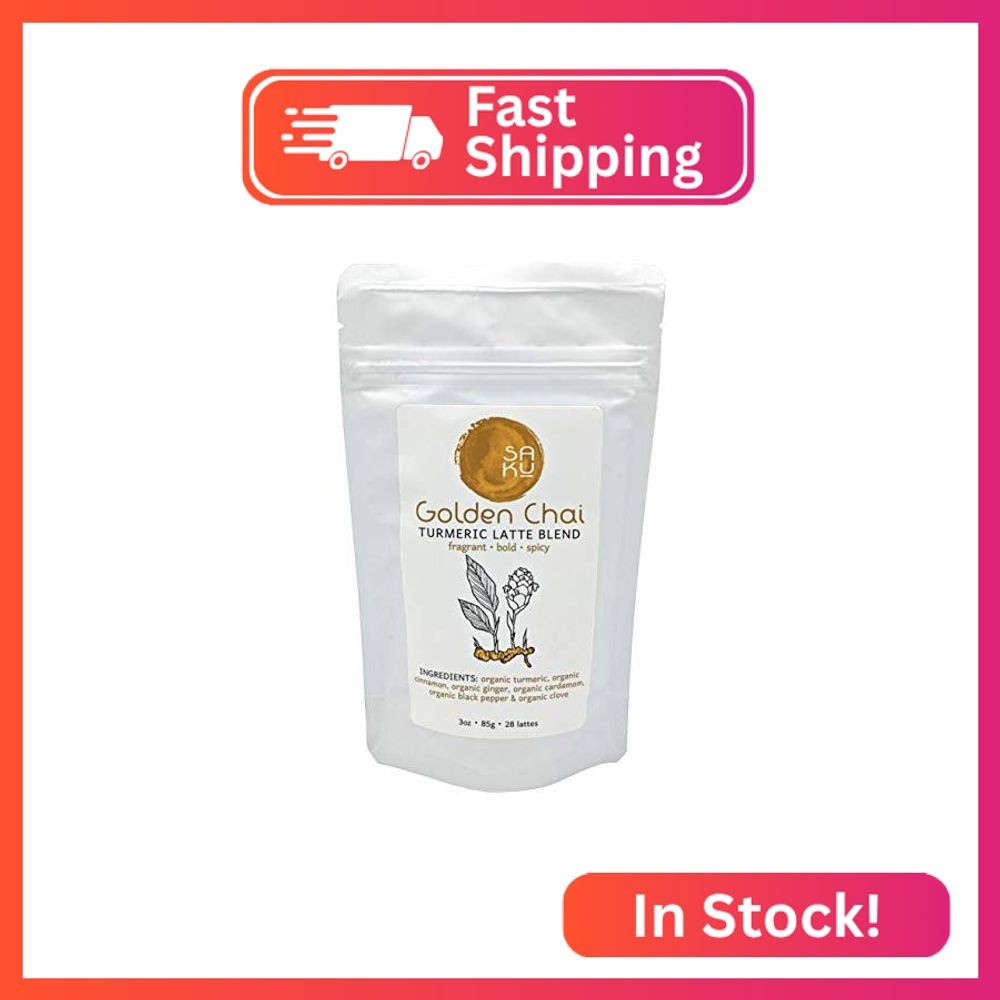 SAKU Tea, Golden Chai Turmeric Latte Blend, Super Food Latte, 3oz Bag