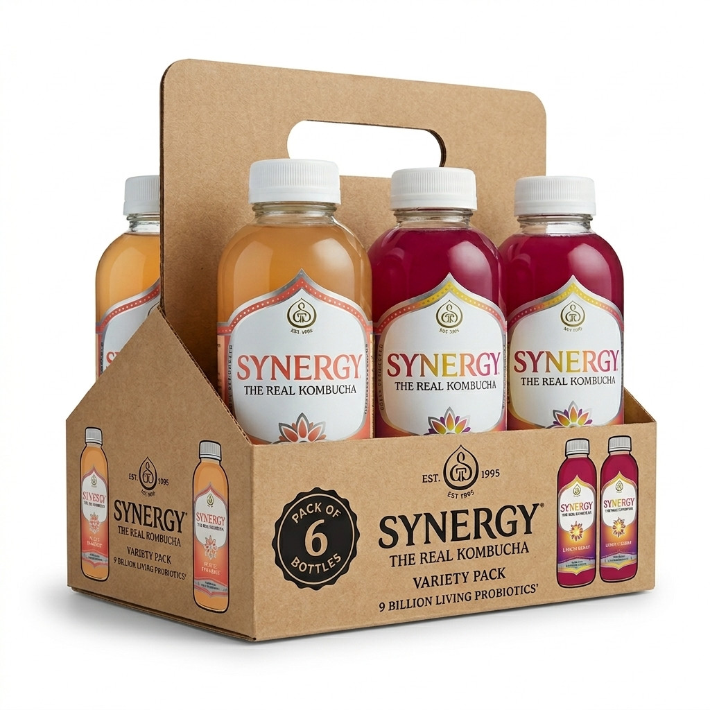 Synergy Kombucha Peach Paradise & Lemon Berry 16oz 6 Pack Variety