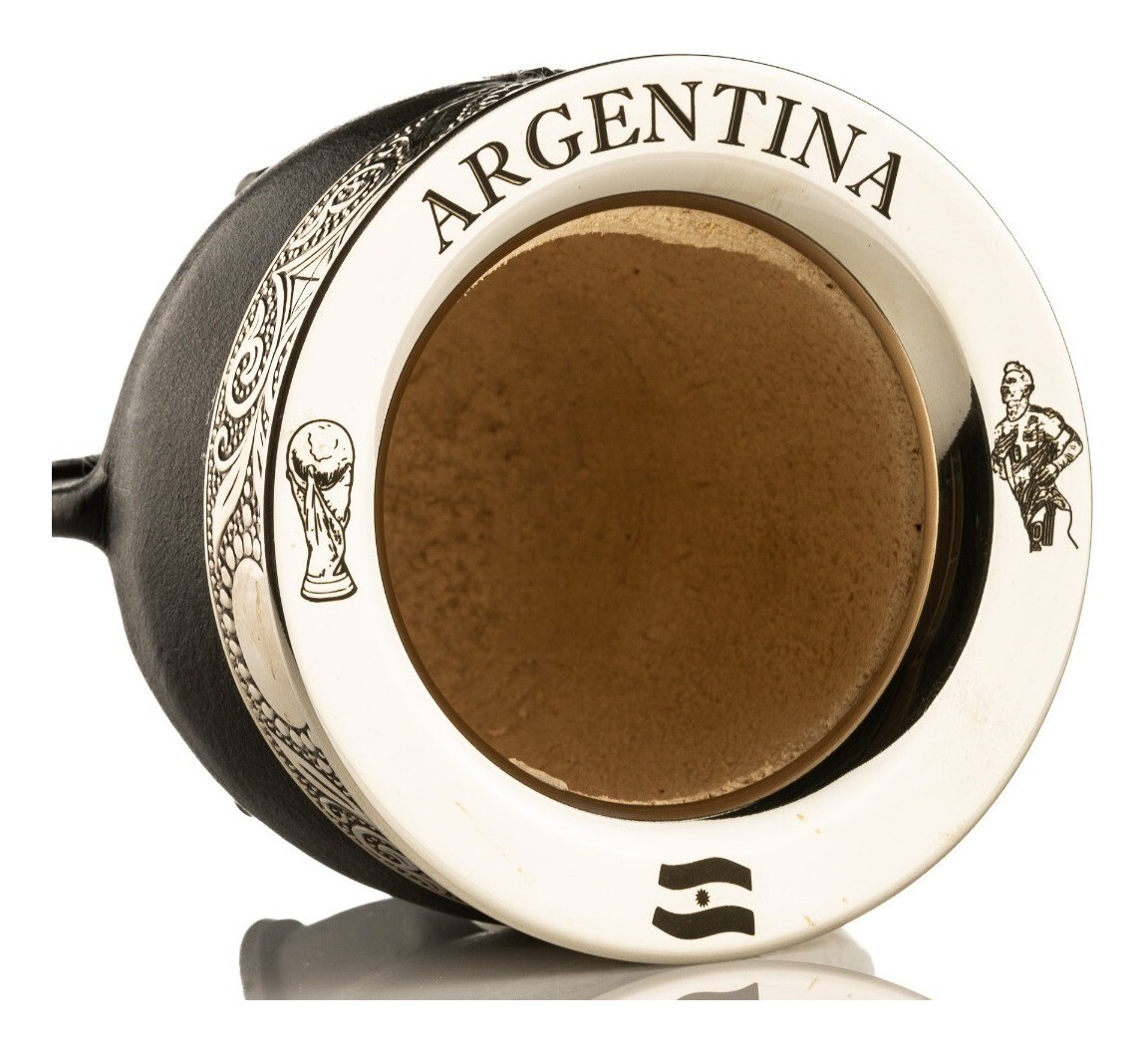 Argentina Imperial Yerba MATE Gourd CUP + STRAW German Silver Leather Messi tea