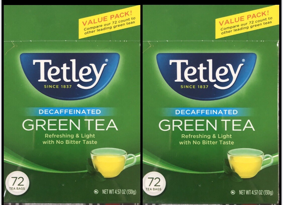 2 Box Tetley Green Tea Decaffeinated 144 Tea Bags NTW 130g EA NO Bitter Taste