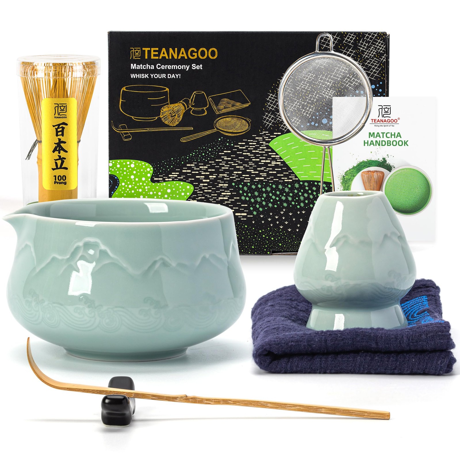 TEANAGOO 7 Pcs Matcha Whisk Set Blue, Ceramic Matcha Set, Matcha Kit for Cere…