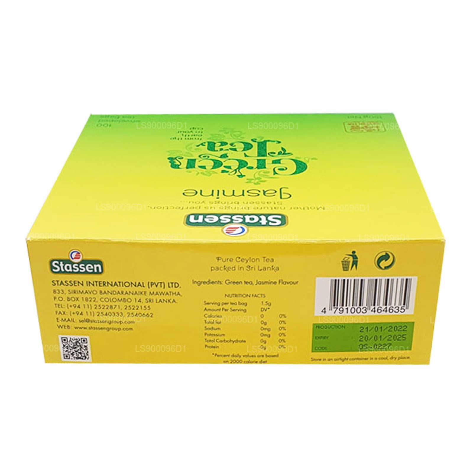 Stassen Pure Jasmine Green Tea, 100 Tea Bags 100 Count (Pack of 1)