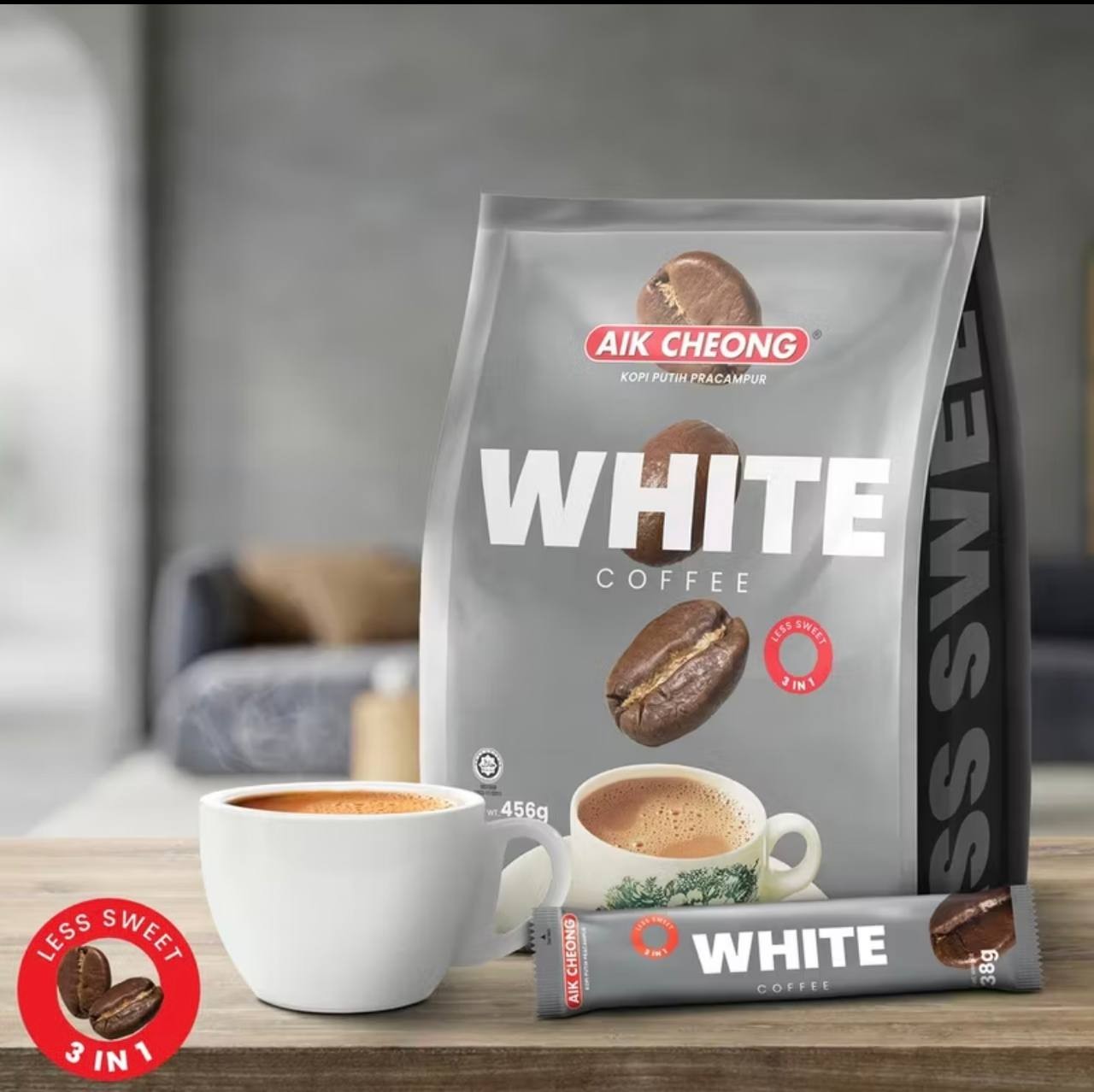 Aik Cheong 3 In 1 White Coffee Less Sweet (38g x 12 Sticks)