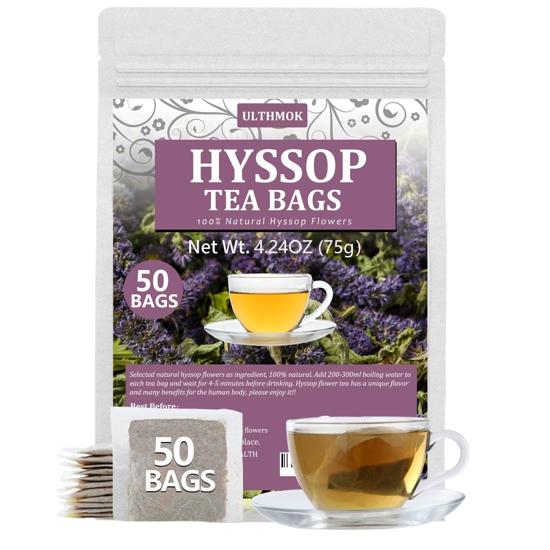 Premium 50 Hyssop Tea Bags, Made with Natural 50 Count (Pack of 1)