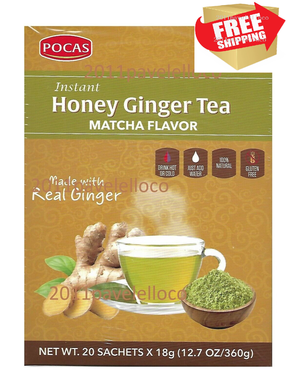 Instant Honey Ginger Tea matcha 20 Tea bags Pocas te verde miel gengibre special