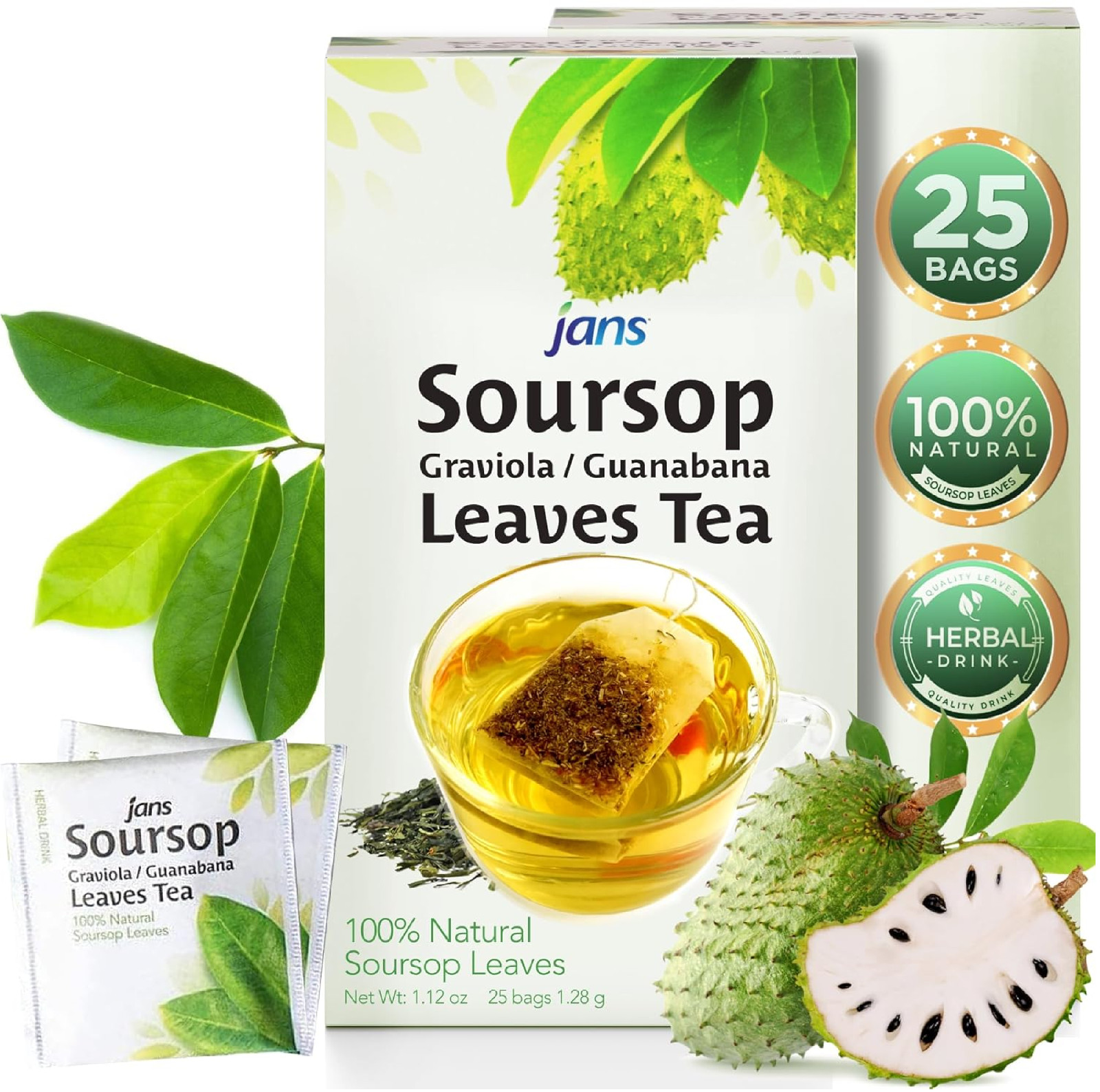 Jans Soursop Tea Bags (25 Count) – Full Strength Herbal Tea from 100% Natural So