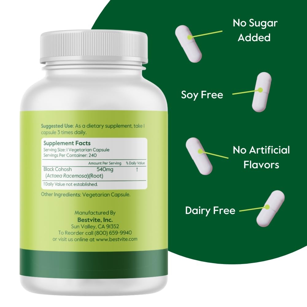 Black Cohosh 540mg (240 Vegetarian ) – No Stearates – No Fillers – Vegan – No…