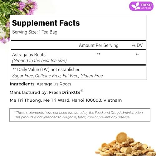 75 Astragalus Root Tea Bags Natural Herbal Caffeine-Free Vegan Gluten-Free