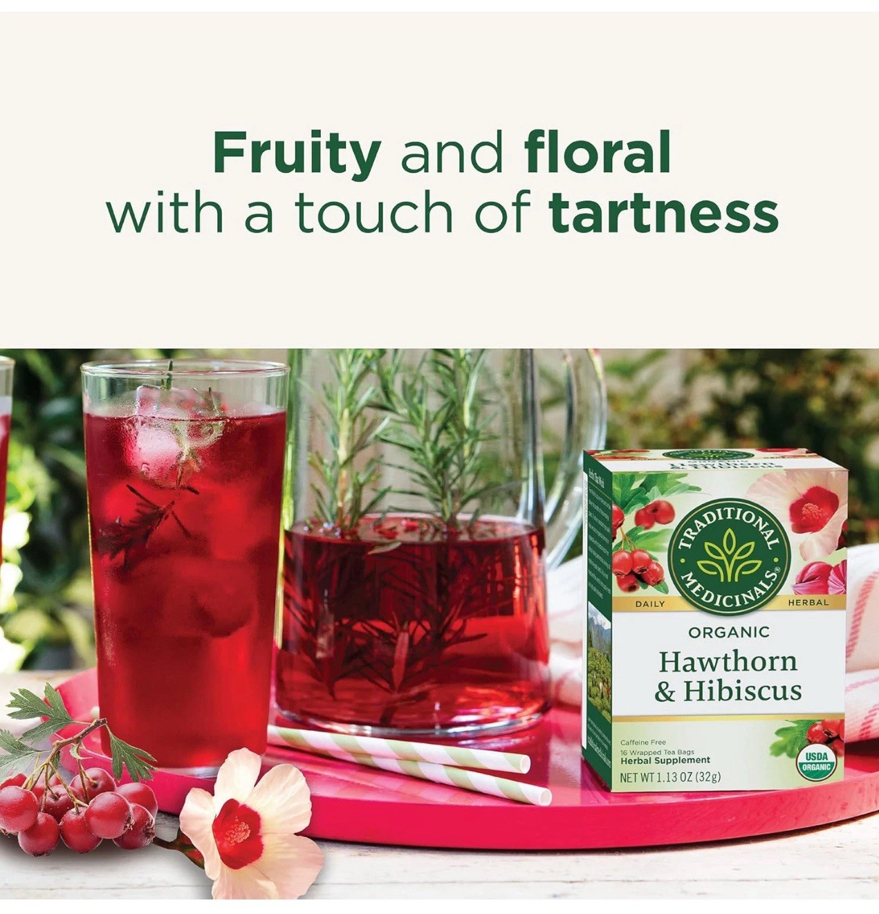 Traditional Medicinals Organic Hawthorn & Hibiscus Tea Pack Of 4 16 T Bags Each