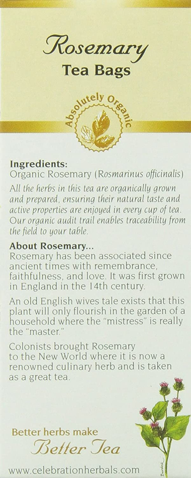 Rosemary Leaf Tea Organic 24 Bag, 0.74 Ounce