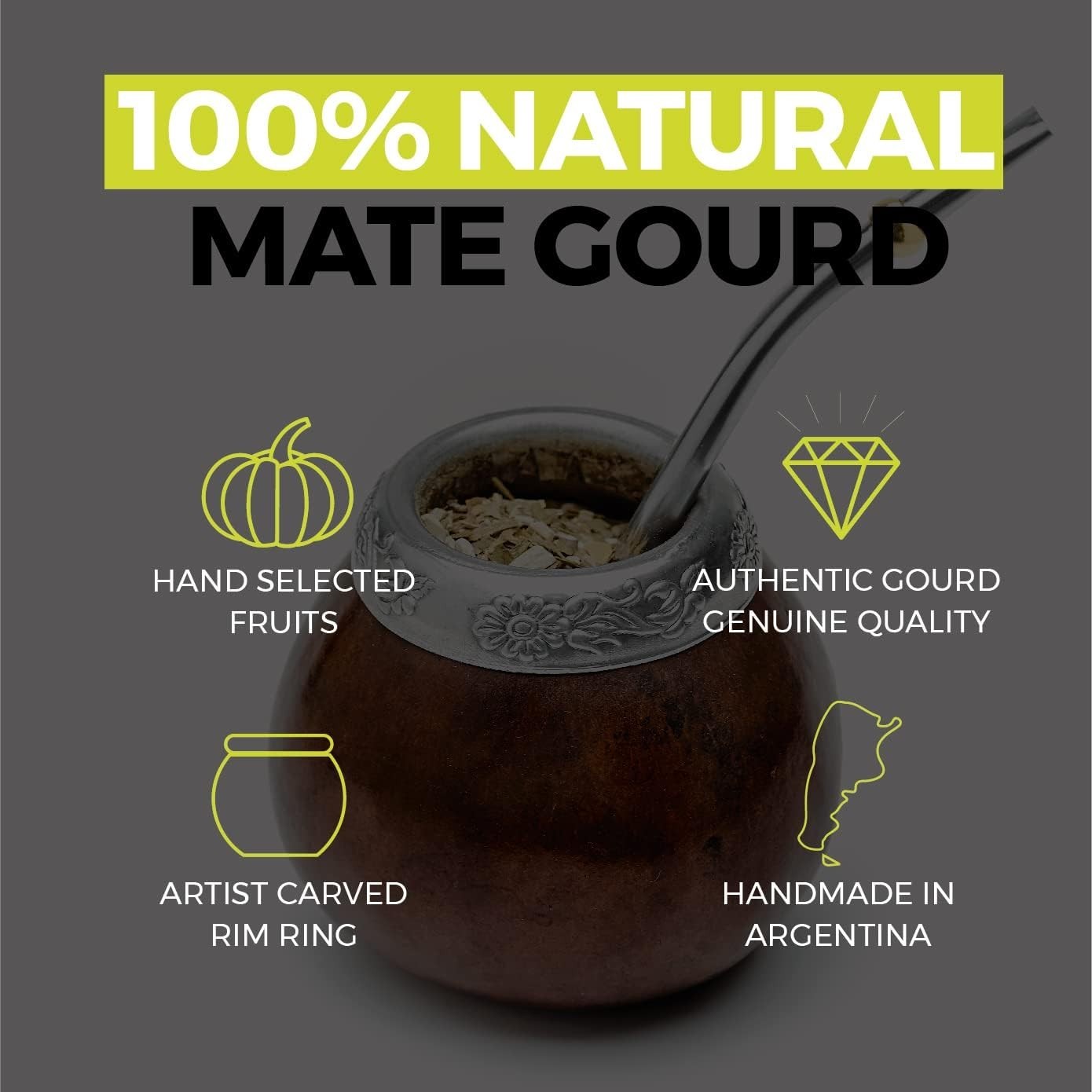 7 oz Yerba Mate Gourd Set with Bombilla Straw – Eco-Friendly Handcrafted Gift