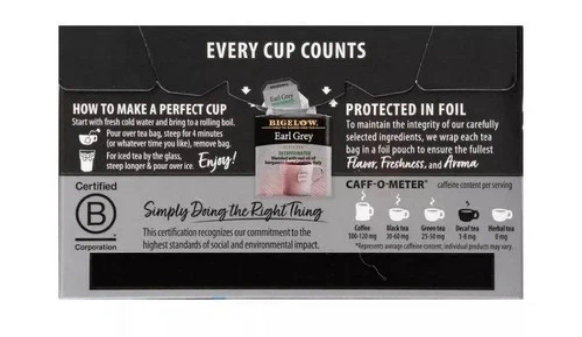 20 PCS BigelowTea Earl Grey Tea Decaffeinated Bags Hot Drink Beverage Brew