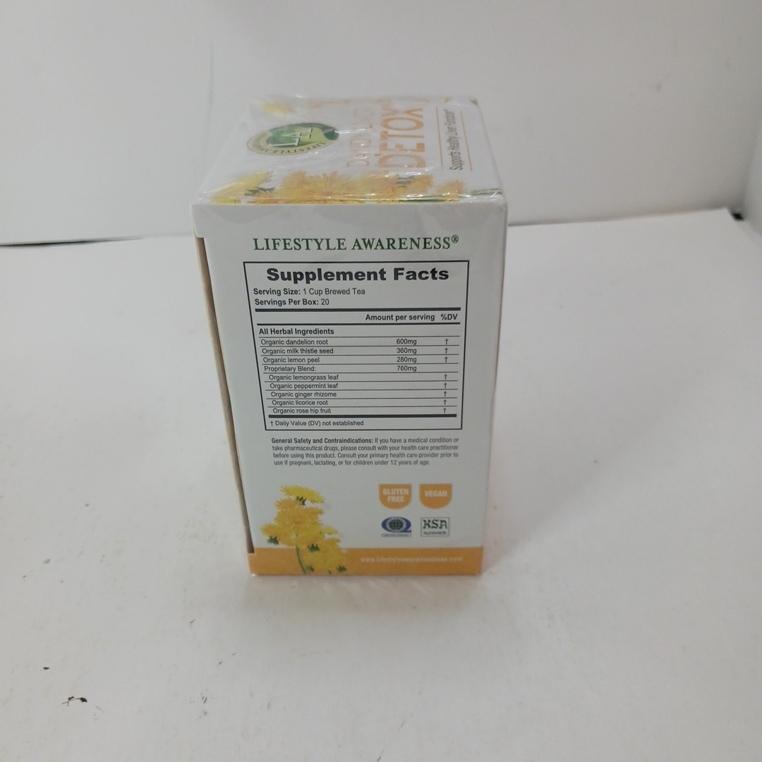 Lifestyle Awareness Dandy Liver Detox Tea with Cleansing Dandelion Caffeine NIB