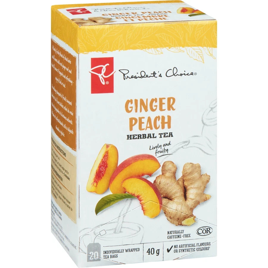 1 x President’s Choice Ginger Peach Herbal Tea (40g each box) – Canada FRESH