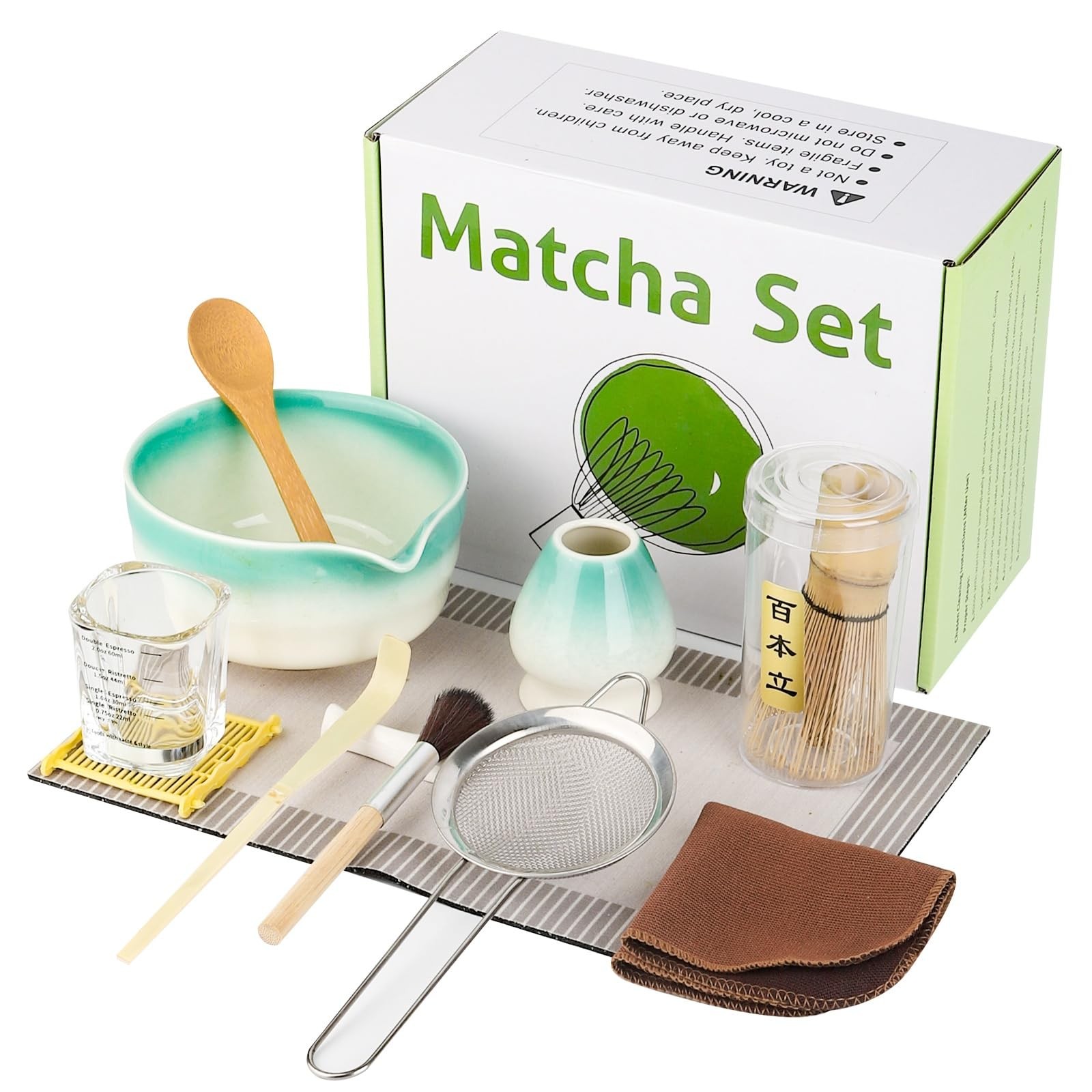 12 Pcs Matcha Whisk Set – Matcha Set Includes Ceramics Matcha Bowl and Cup, M…