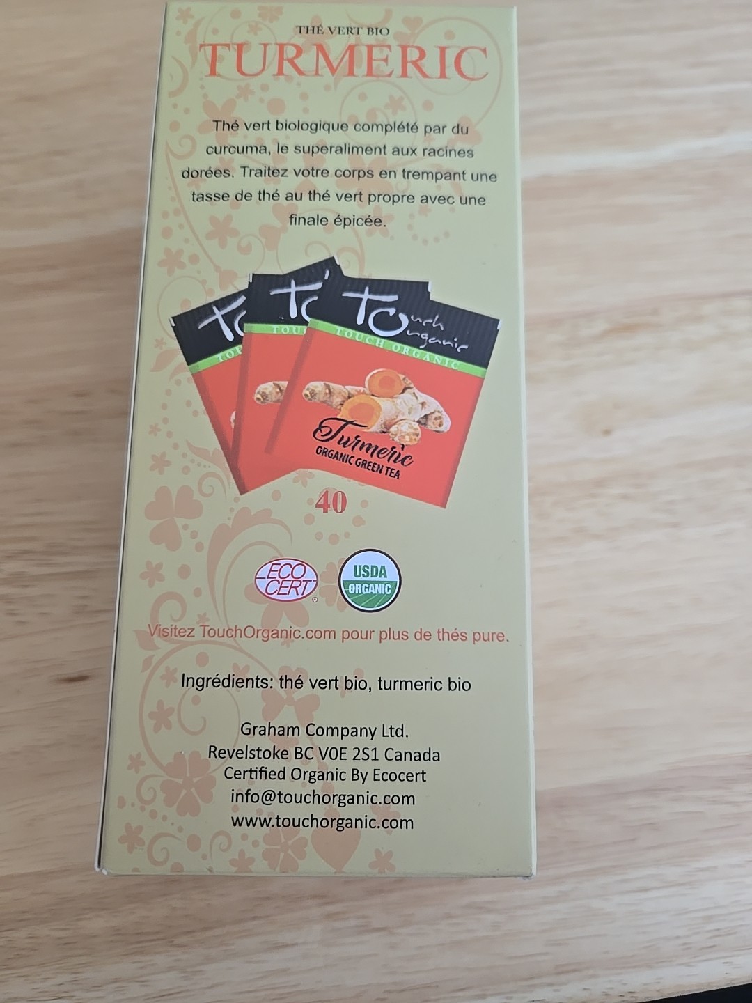 Touch Organic TURMERIC GREEN Tea Bags, 40 Bags, 2.5 oz