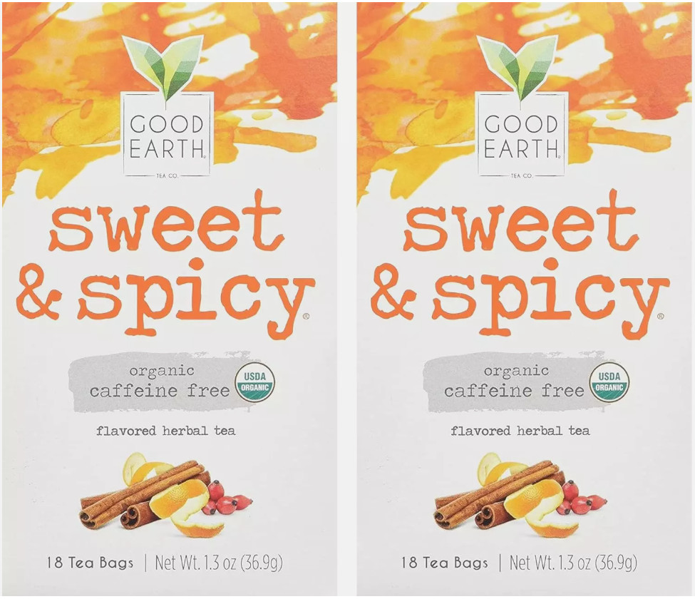 Organic Sweet & Spicy Herbal Caffeine Free Good Earth Teas 18 Tea Bag Pack of 2