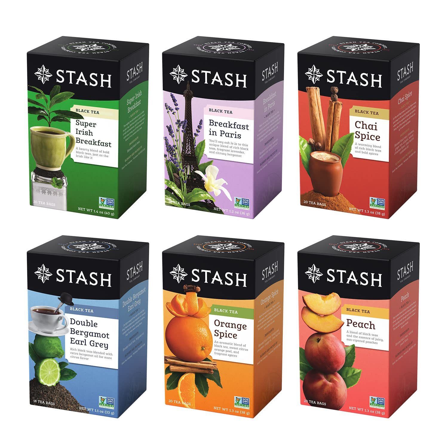 STASH Black Tea Variety Pack – Caffeinated, 6 Boxes of 18-20 Tea Bags Each
