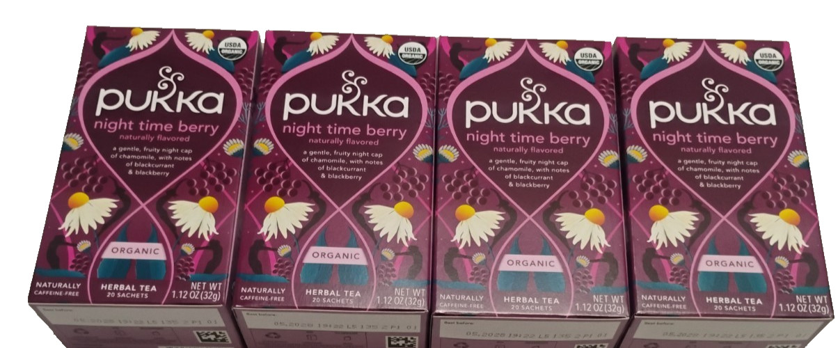 4x Pukka Organic Night Time Berry Overnight Wellness 20 Herbal Tea Sachets Each