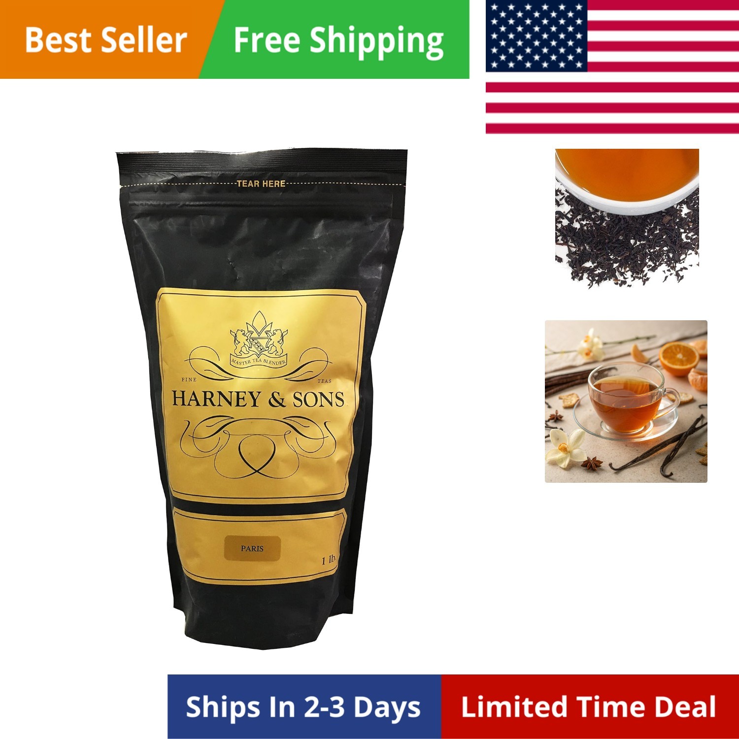 Paris Tea | 16oz Bag Loose Black Tea with Bergamot, Vanilla and Caramel Flavors