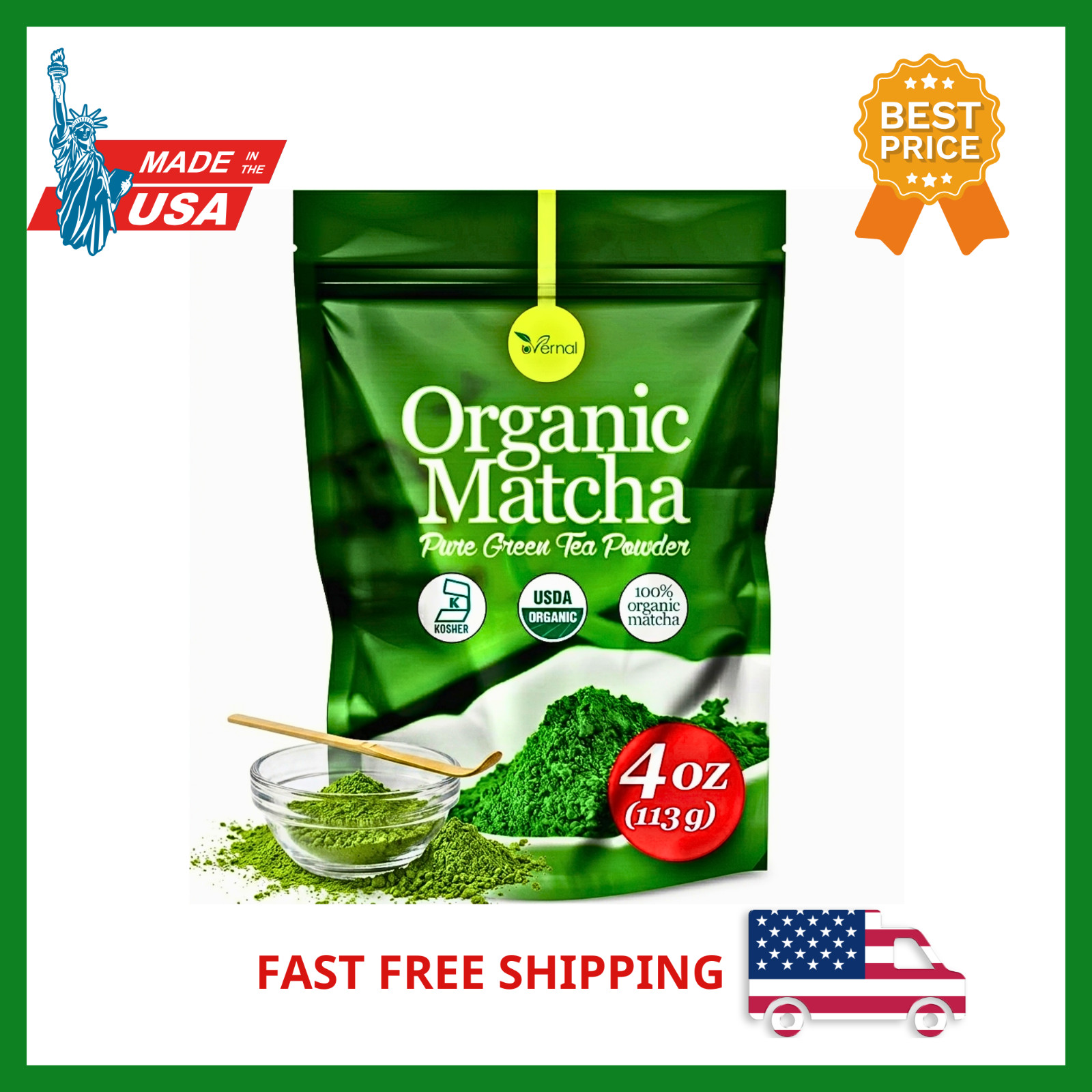 uVernal Organic Matcha Green Tea Powder – 100% Pure Matcha for Latte & Baking